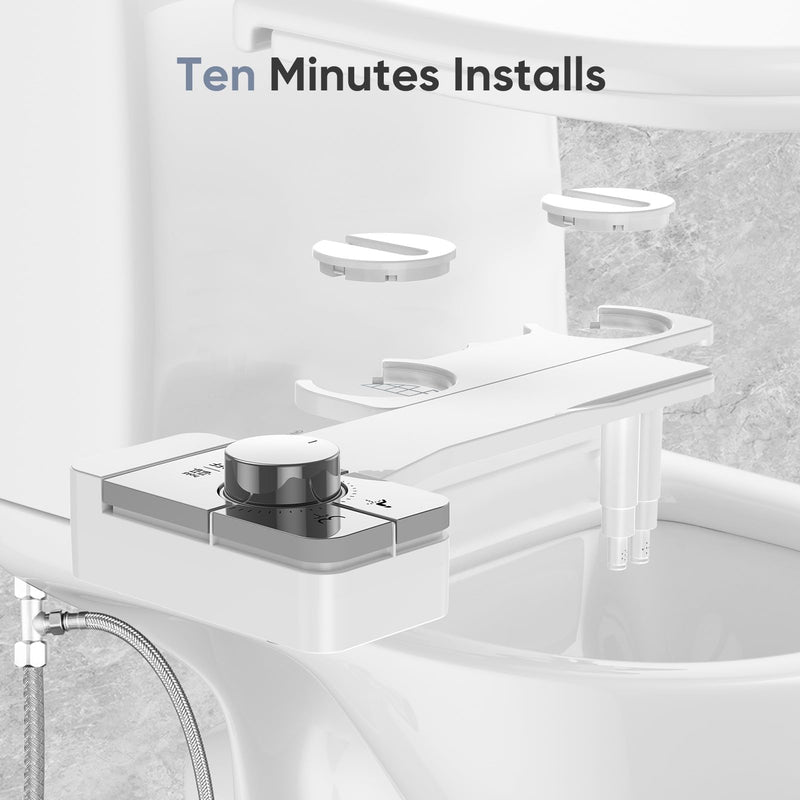 Upgrade Bidet Attachment for Toilet Seat, Adjustable Angle Dual Nozzle, Self-Cleaning, Non-Electric Bidet Attachment for Rear & Feminine Wash, Controllable Fresh Cold Water Pressure Bright Chrome