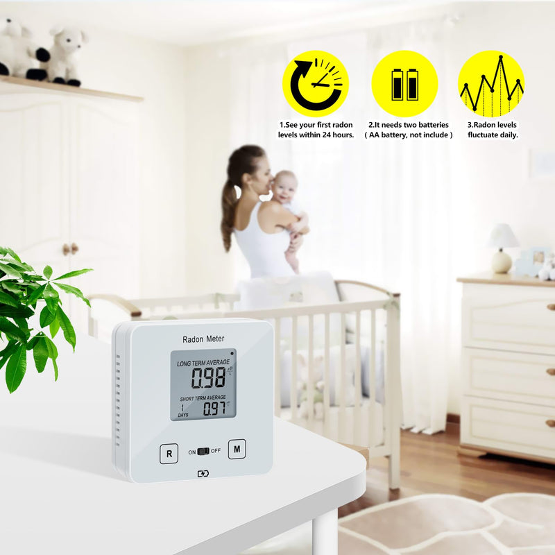 Funny Kitchen Home Radon Detector, Portable Radon Meter, Elifecity Long and Short Term Home Radon Monitor, Battery-Powered, Easy-to-Use, Ensure Your Home's Safety, White, KT-013