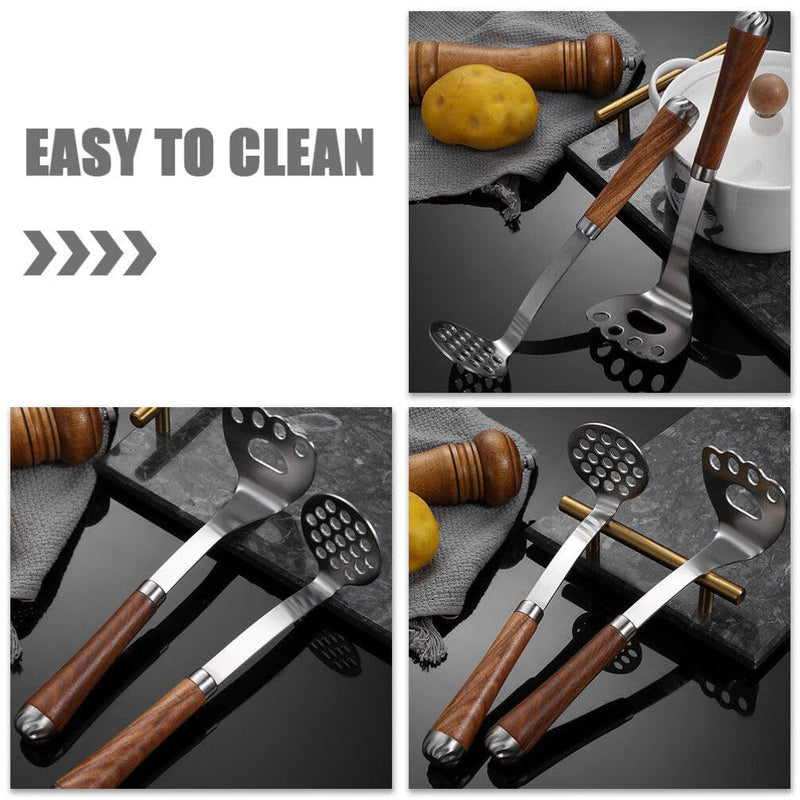 GANAZONO Stainless Steel Potato Masher with Wooden Handle - Manual Mini Masher for Smooth Mashed Potatoes and Vegetables - Kitchen Tool for Baby Food and Cooking 23.00X5.90X5.90CM Style 1
