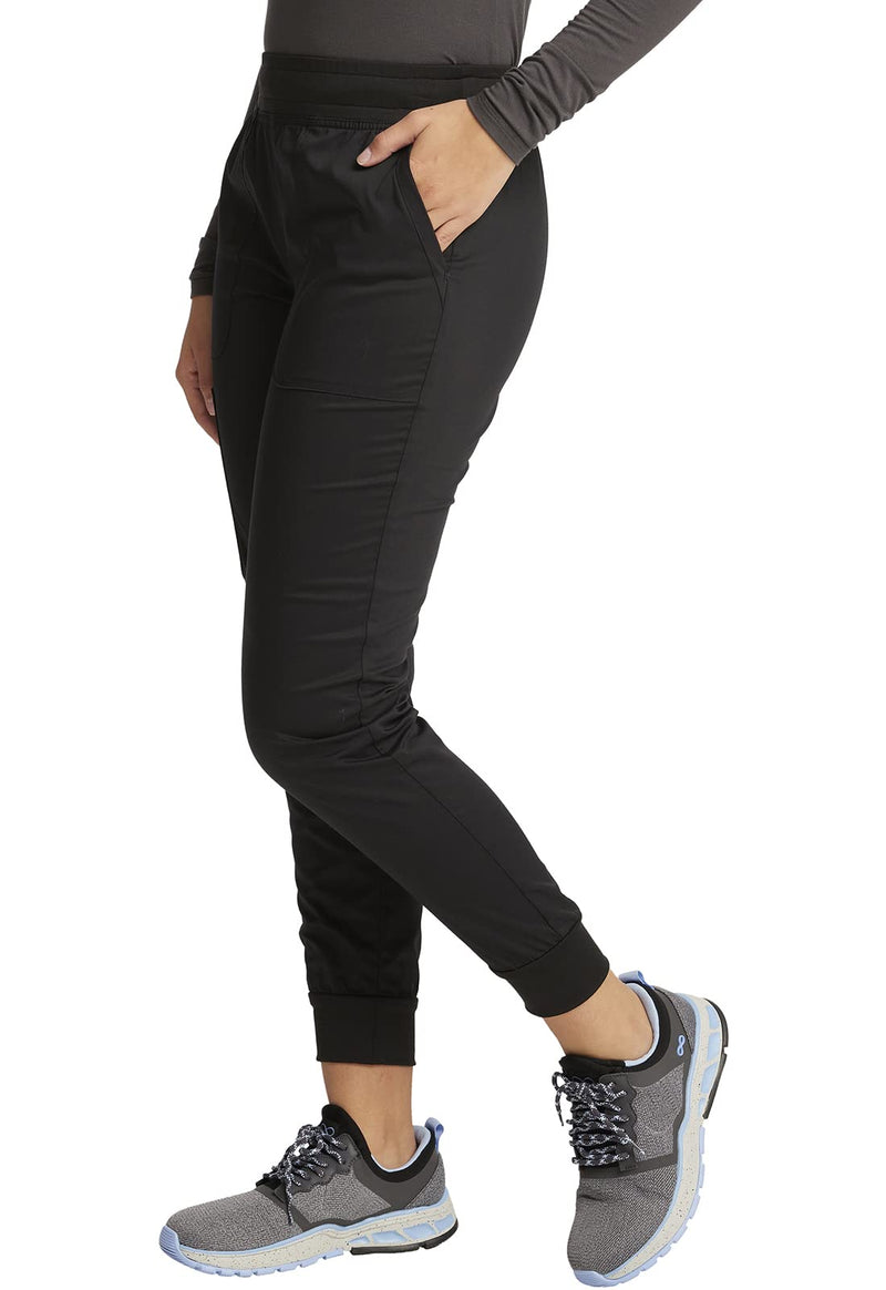 Cherokee Women's Scrub Jogger Pants Modern Classic Fit Mid Rise Bottom with 5 Pockets, Elastic Knit Waistband - WW115 Large Black