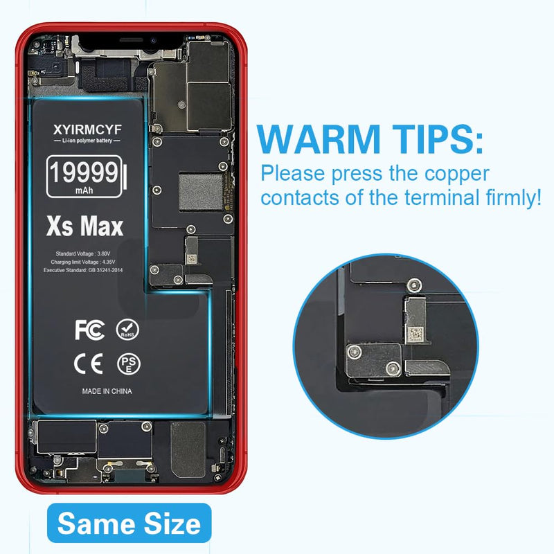 19999mAh Super Capacity Battery Compatible with iPhone Xs MAX, 0 Cycle Li-Polymer Replacement Battery for iPhone Xs MAX, with Professional Repair Tool Kit XS MAX-19999