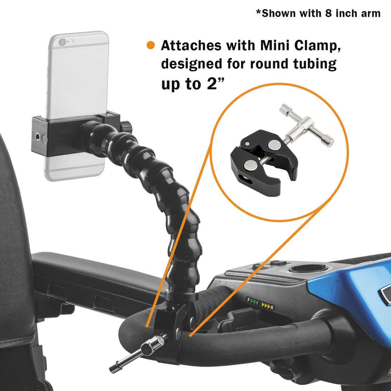 MOGO ModularHose Assistive Technology Phone Holder with Compact Mini Clamp, Mounts to Round Tubes up to 1.5" Diameter, 24 Inch Arm 24 Inch (Pack of 1)