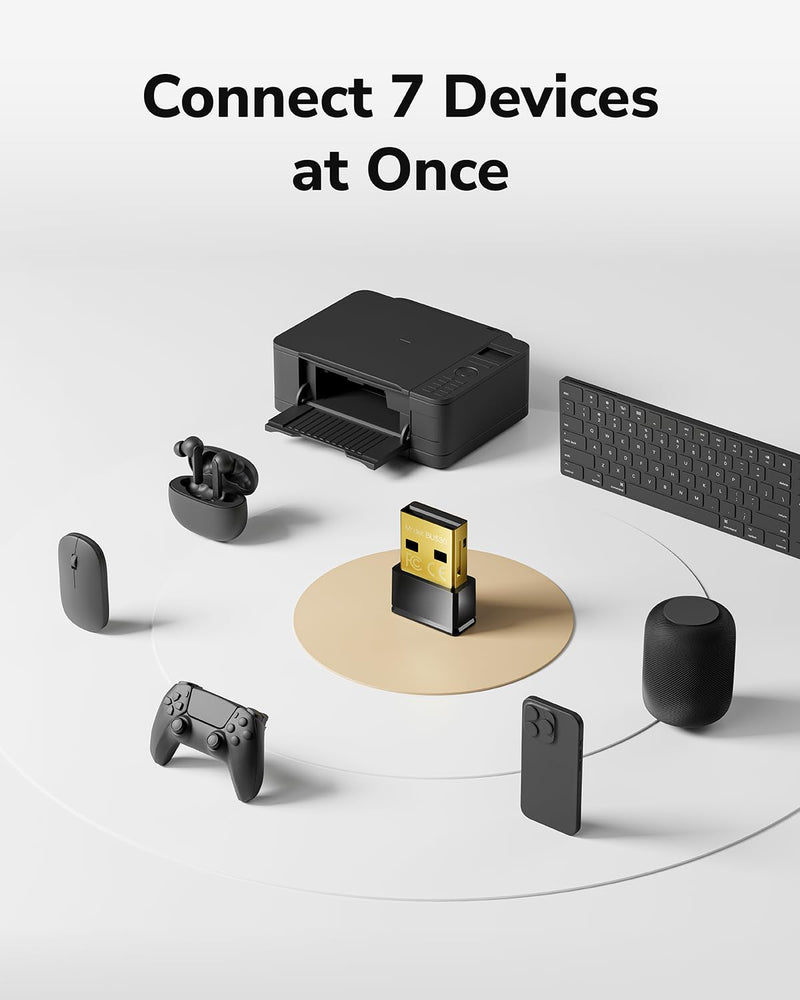 Cudy USB Bluetooth Adapter for PC, Bluetooth 5.3 Dongle Receiver, Plug and Play, Nano Size, Supports Windows 11/10/8.1/7 for Desktop, Laptop, Printer