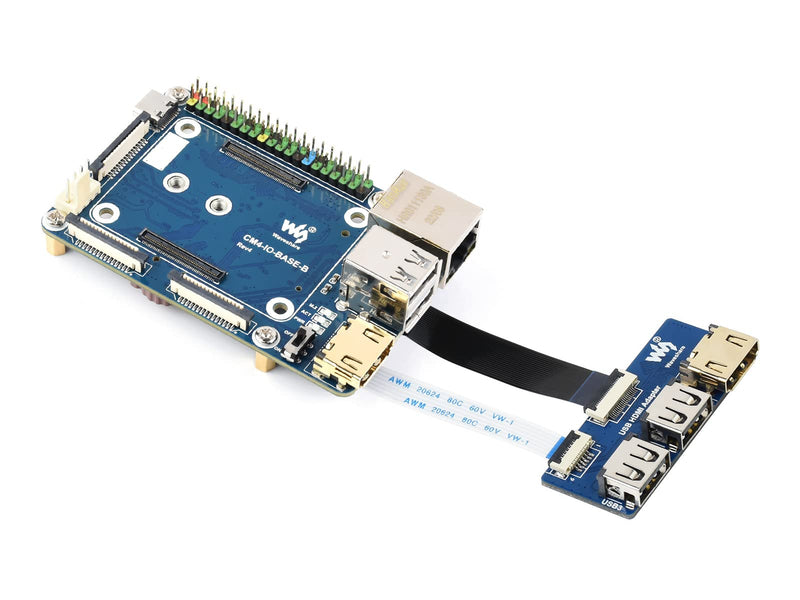 Waveshare CM4-IO-BASE-B for Raspberry Pi Compute Module 4 Bundle with USB HDMI Adapter (6 Items)