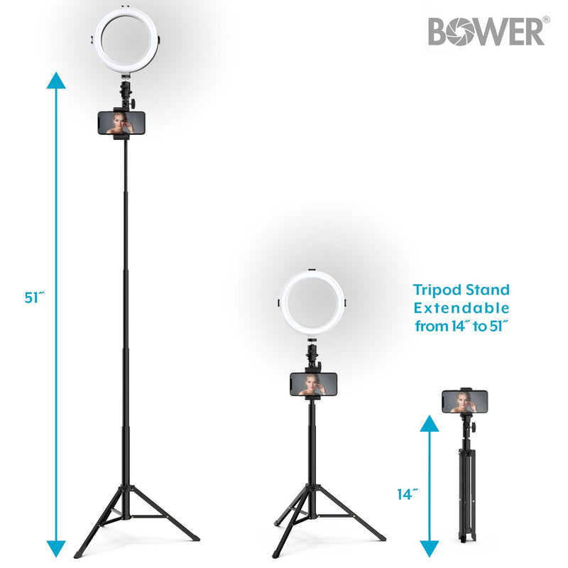 Bower 8" Selfie Ring Light Studio with Adjustable Tripod and Phone Holder – Professional Photo and Video Lighting Kit for Vlogging, Streaming, and Social Media Content Creation 8 Inch