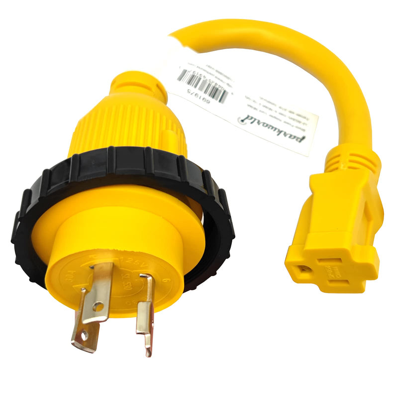Parkworld 691975 RV Pigtail Shore power 30A Male L5-30P to 5-15R Female Dogbone Adapter Power Cord, Twist Lock L5-30 Plug to 5-15 Receptacle (1FT) 1FT