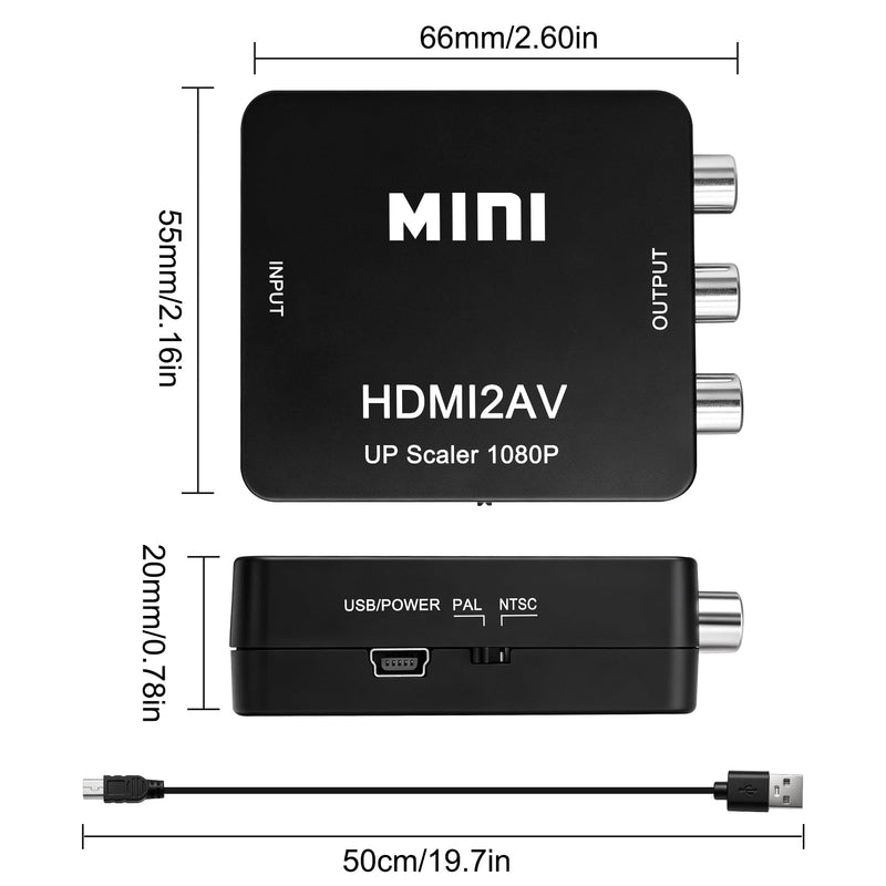 MEIRIYFA HDMI to RCA Converter Supports PAL/NTSC for PC Laptop TV Stick | 1080P Uni-Direction HDMI to AV HD Audio Video Converter (Black)