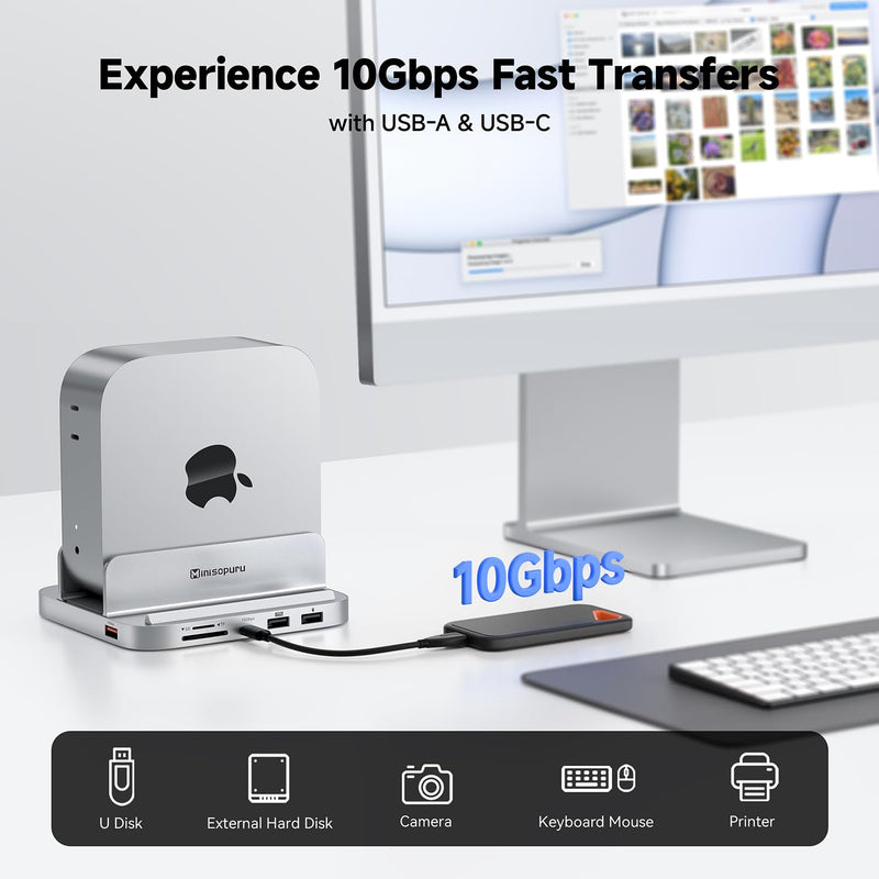 Minisopuru iExpandMate MINI218B PRO Mac mini M4 Dock & Stand with M.2 NVMe SSD Enclosure, 10Gbps USB C/A, TF& SD, 2X USB A 2.0, Audio Jack, 8 in 1 Mac mini Hub for M4/M4 Pro 2024