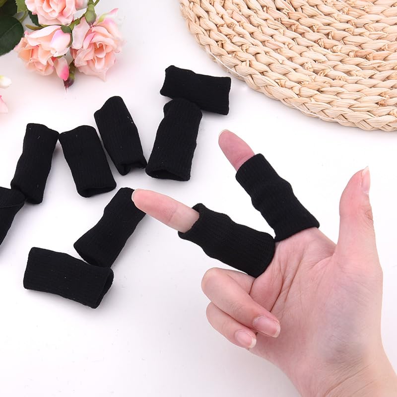 10Pcs Sports Finger Sleeves for Relieving Pain Finger Compression Protector for Basketball Golf Finger Support Thumb Brace Black