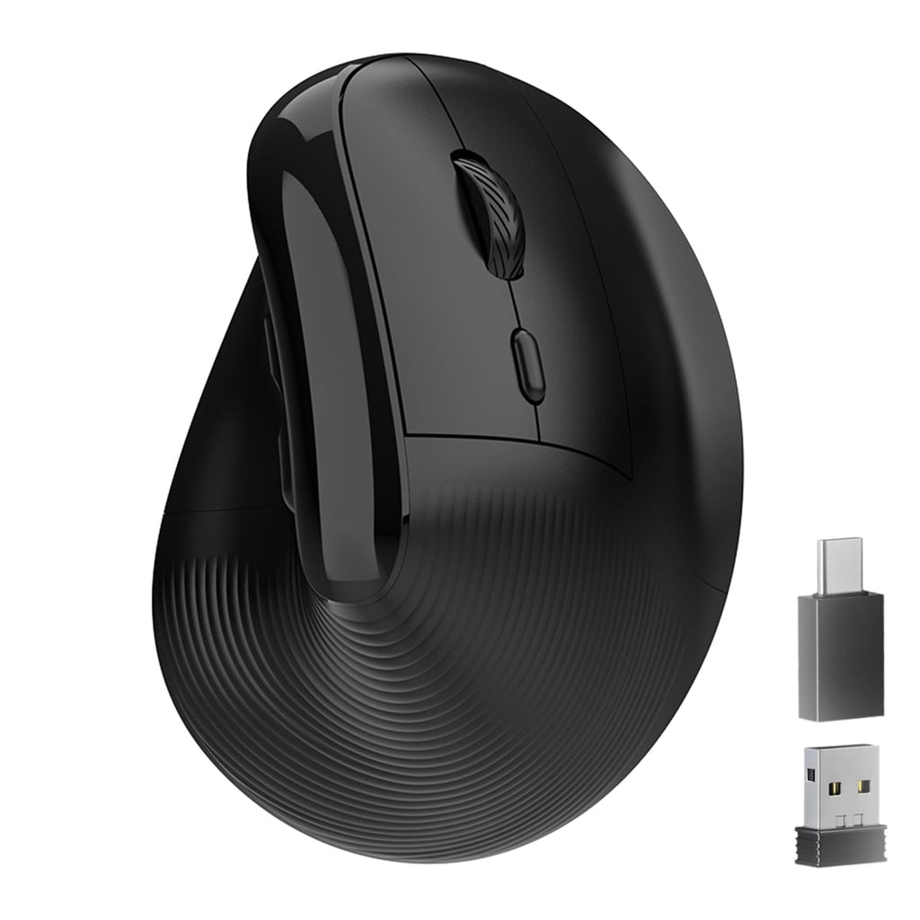 Vertical Wireless USB C Mouse Rechargeable, Bluetooth Wireless Ergonomic Mouse 4000DPI Optical Mouse for Macbook Air Pro/iPad/iMac/Surface Black