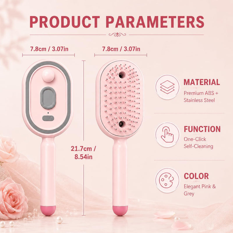 Electric Steam Brush for Hair, Electric Spray Air Cushion Massage Comb | 3-in-1Rechargeable Electric Spray Massage Comb,Self-Cleaning, Anti-Tangle&Anti-Static for frizzy hair and scalp care