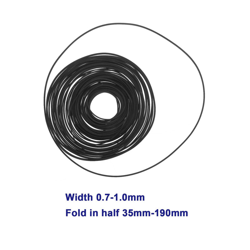 50pcs Recorder Rubber Belt 35-190mm Mix Square Cassette Tape Machine Belt Repair Assorted Belt for Recorder Walkman Repeater DVD Drive