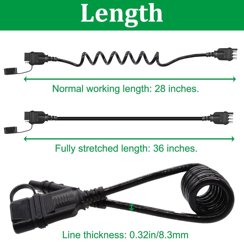 4 Way Flat Trailer Extension Coiled Cable, 4 Pin Trailer Wire Extension Harness Male and Female Stretchable Coiled with Dust Cover 36"/3 FT 18 Guage
