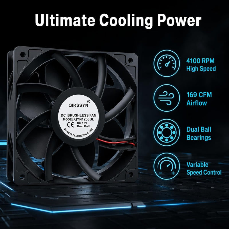 High cfm Computer Fan 120mm x 38mm 110V 220V AC Powered Variable Speed Fan Cooling Components for Receiver Xbox DVR PlayStation Mining Rig Case Server Cabinet Grow Tent GPU Workstations 4.7x4.7x1.5in