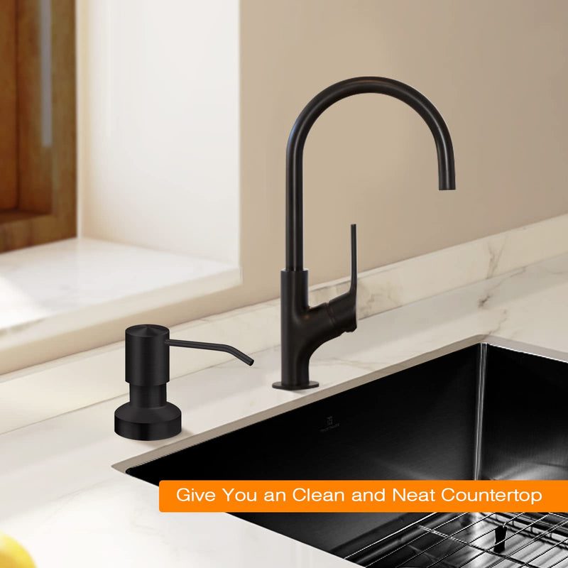Sink Soap Dispenser for Kitchen Sink, Countertop Built in Sink Soap Dispenser with 47”Extension Tube kit, No Need to Fill The Little Bottle Again (Black) Black