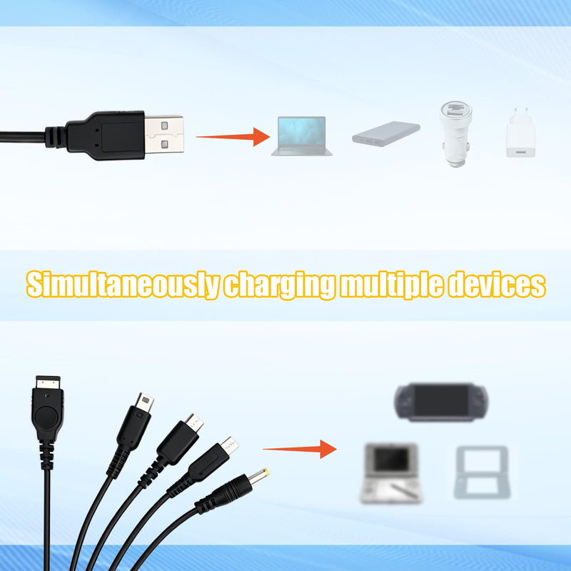 5in1 Charging Cable & Stylus Pen for New 3DS 2DS DSi NDS Lite GBA SP Wii U | 4ft Multi-Functional USB C Charger Cord for New 3DS XL 2DS DSi NDS Lite GBA SP Wii U Gaming Accessories