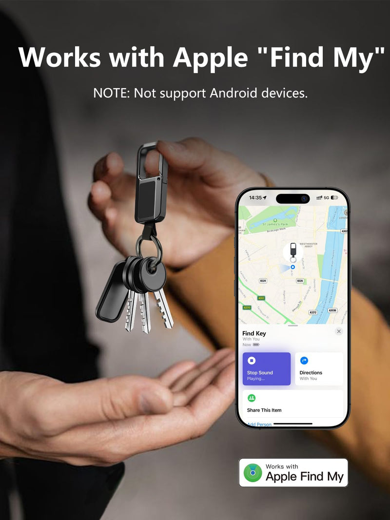 Keychain Tracker Works with Apple Find My (iOS Only) | Key Chain Tracker Tag Heavy Duty Car Keychain for Men, llaveros para hombres Carabiner Key Chain Anti-Lost Key Finder