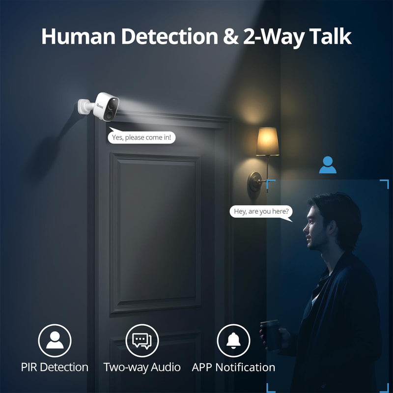 Wireless Outdoor Security Camera, 2K Battery Powered 5GHz WiFi, 2-Way Audio, PIR Motion Detection, Color Night Vision, IP66 Waterproof, TF/Cloud Storage (up to 256G), Alexa Compatible