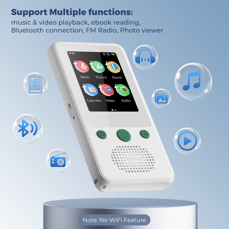TIMMKOO A5 MP3 Player for Kids, 2.4" Touch Screen MP3 Player with Bluetooth, No WiFi, 65H Playback Portable Music Player with Speaker, Support Up to 128GB TF Card 4GB
