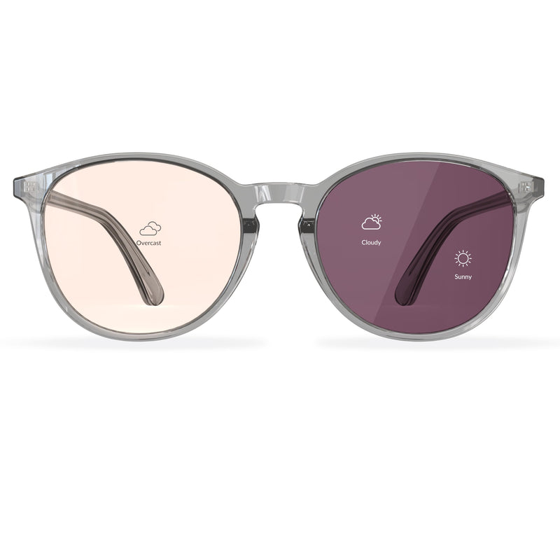 Rose Tinted Migraine Relief Glasses,Round Retro Blue Light Glasses for Light Sensitivity/Fluorescent LED/Photophobia Indoor & Outdoor - Photochromic Lens