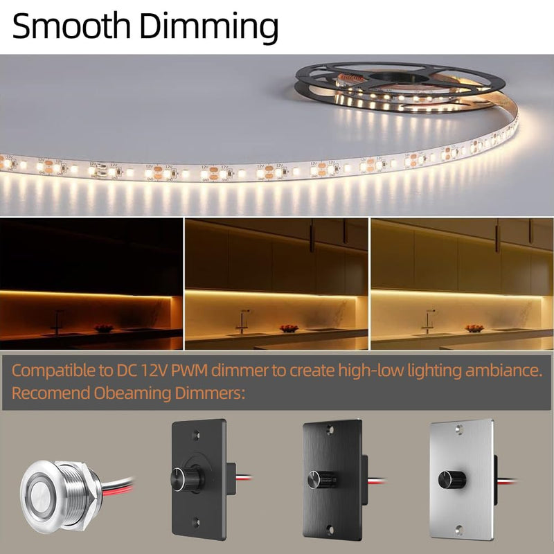 RV Flexible LED Strip Light 12V Dimmable Tape Light 16.4 ft 600 LEDs Width 5/16” for Camper Van Motorhome Truck Trailer Interior Lighting, 2000 Lumen CRI 90+ Indoor Only (6500K) 6500K