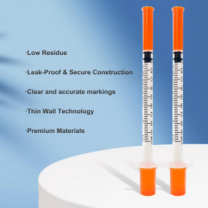 100 Pack U-100 1ml 30G 5/16 Inch (8mm) Syringes with Needle, Individual Wrapped 1ml 30G 5/16" 100 Pack