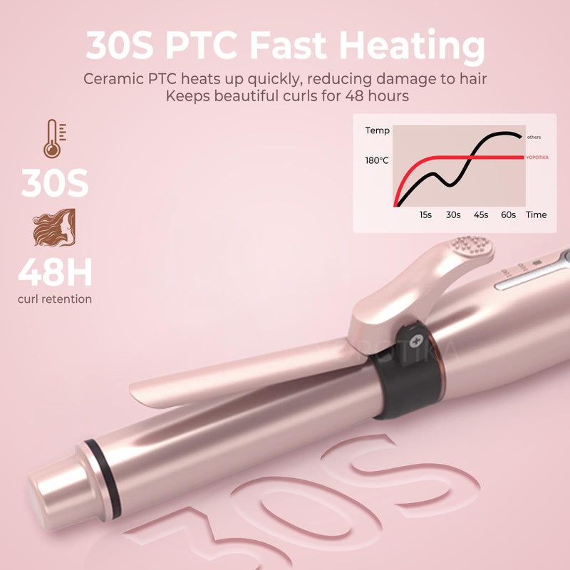  [AUSTRALIA] - Pink Cordless Curling Wand 19mm Ceramic Mini Hair Curler for Travel | polycarbonate exterior fast heat up rechargeable power dual thermal modes female daily styling compact handbag size items
