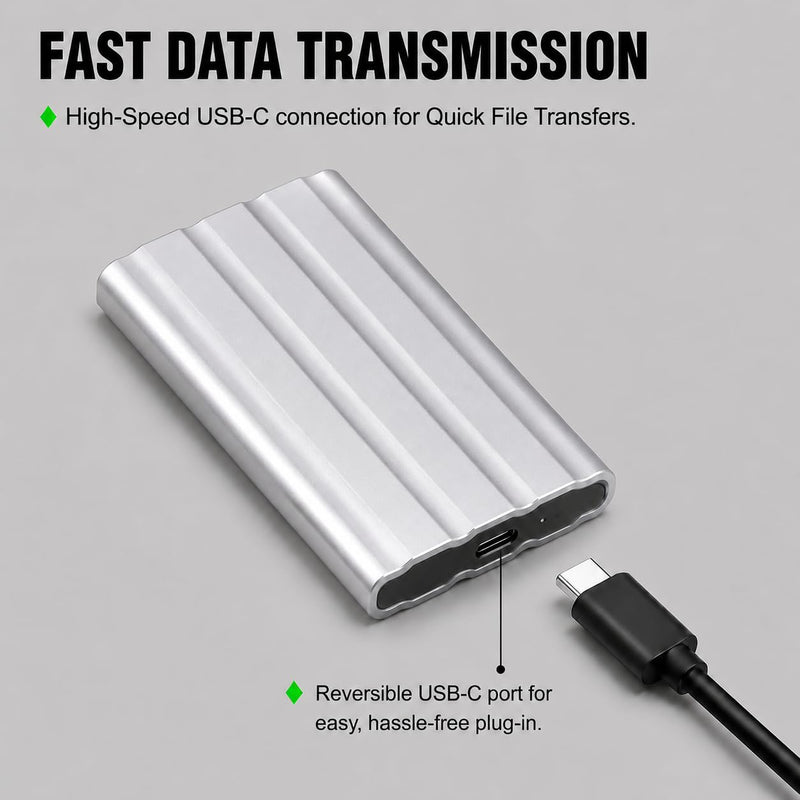 1TB Portable External Hard Drive,Slim Portable HDD Type-C,External Hard Drive Disk Compatible with PC, Mac, Laptop -Silvery
