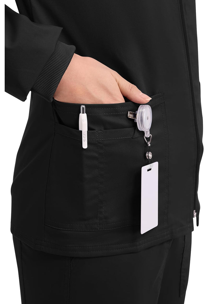 Cherokee Zip Front Scrub Jackets for Women, 3 Pockets, 2-Way Stretch, Soft, Breathable,Brushed Twill - 4315 Medium Black