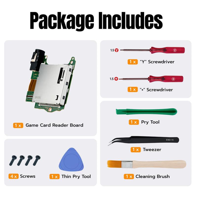 Mcbazel Game Card Reader Slot Replacement for Nintendo Switch HAC-001, Game Cartridge Board with Headphone Jack Connector, Full DIY Repair Tool Kit for Reading Error & No Audio Issues (NOT for OLED/Lite)