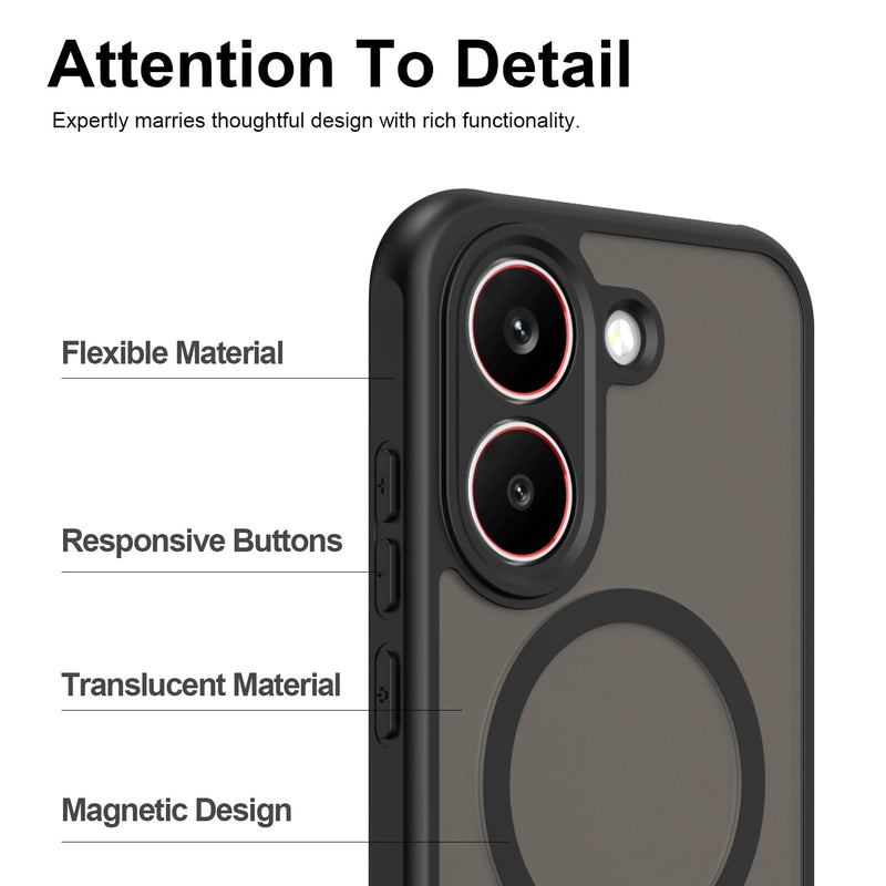 QUIETIP Magnetic Case for Poco X8 Pro with Screen Protector,[Compatible with MagSafe] Translucent Matte Drop Protection Cover,Black Black