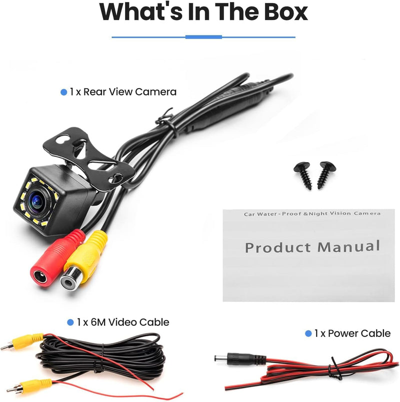 Car Rear View Camera Backup Reverse Camera HD 170° Wide Angle 12 LED Night Vision, for RV Trucks Trailer SUV