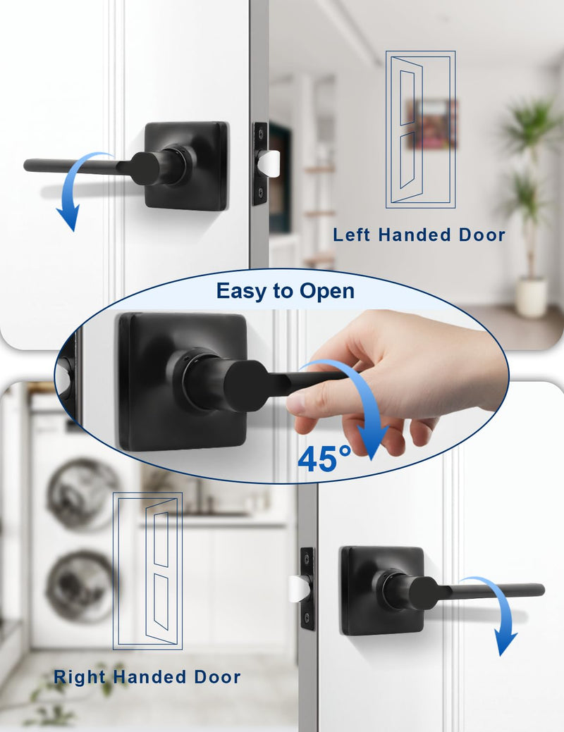 Mengico 1 Pack Passage Door Levers Black Finish, Heavy Duty Interior Door Handles for Closet and Hallway, No-Locking Keyless Square Door Knob, Reversible for Left or Right