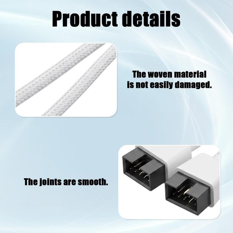 Vin Beauty 2 PCS Motherboard USB 2.0 to Dual 9 Pin Extension Splitter | USB Header Splitter Internal USB Hub for Internal Motherboard, White Braided