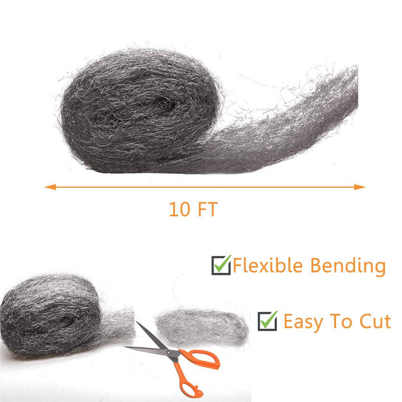 Steel Wool Fill Fabric DIY Kit, Coarse Wire Wool Hardware Cloth, Gap Blocker, Keep Mice Away from Holes/Siding/Pipeline/Vents in Garden, House, 6 Pack × 10FT