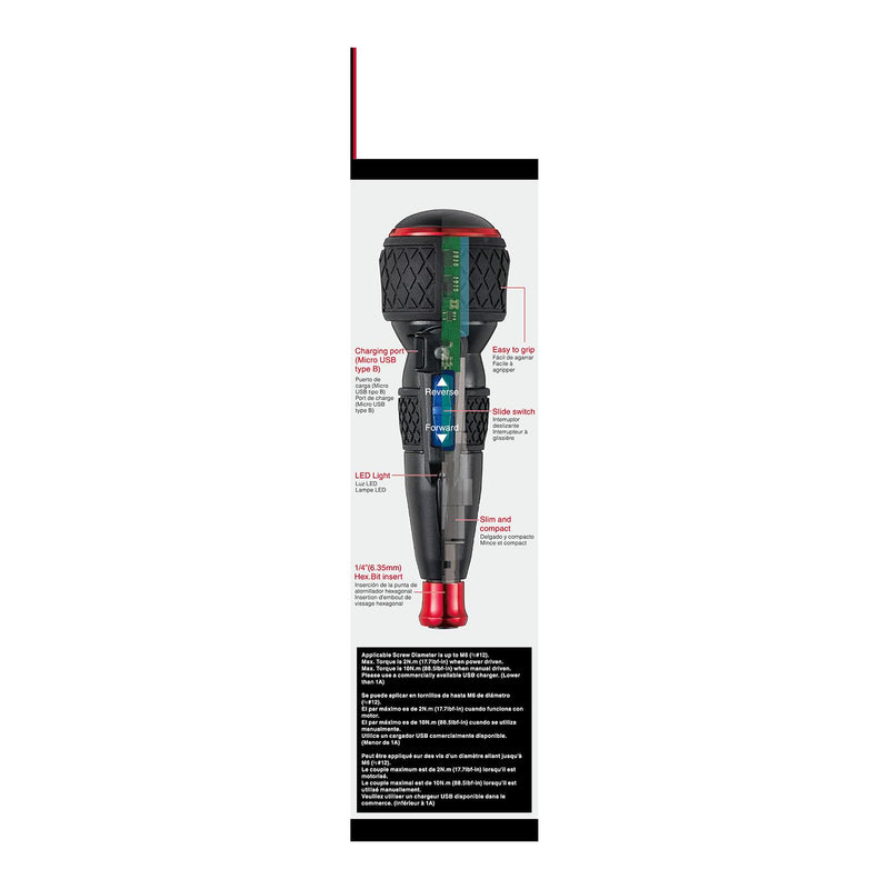 (USA Official) VESSEL e-ASSIST Screwdriver | Higher-Torque Model made in Japan No.220USB1U