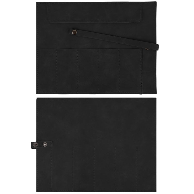 Vegan Leather Watch Band Storage Case, Waterproof Watch Strap Roll Organizer with 5 Slots, Travel Accessories Pouch Compatible with Apple/Garmin/Samsung Watch Bands (Black) Black