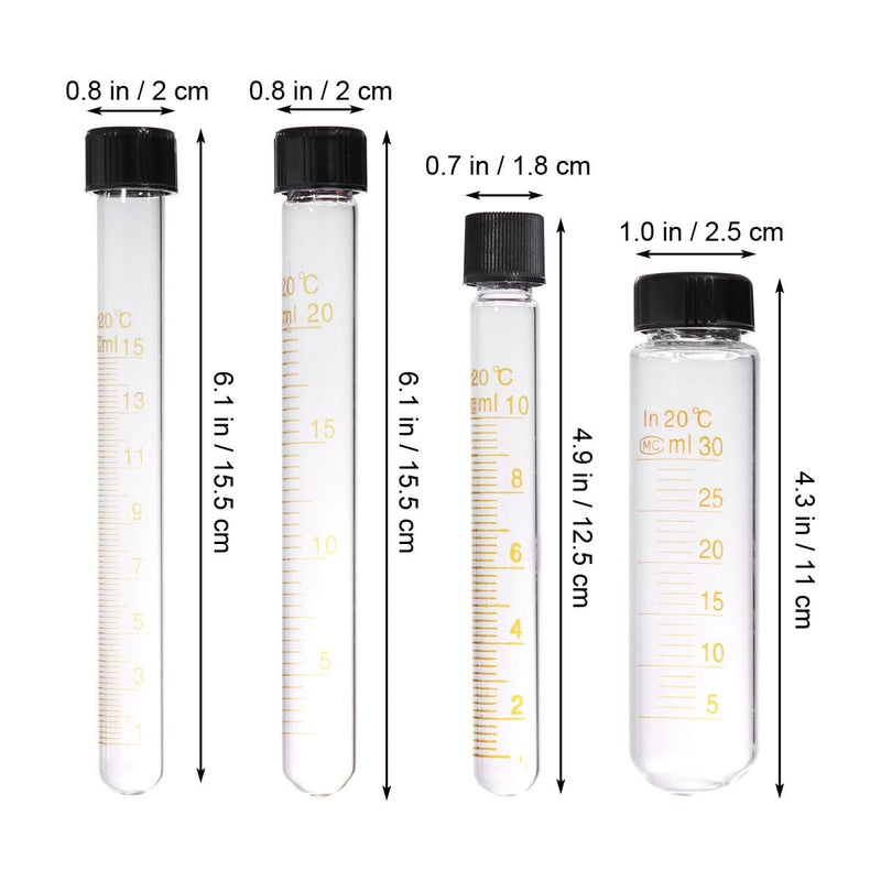 Graduated Glass Test Tubes with Screw Caps Tube Set 10Ml 15Ml 20Ml 30Ml Sample Storage for Liquid Measuring Candy and Lab Use 6.10 in
