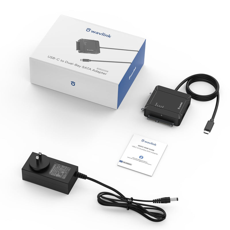 WAVLINK USB-C HDD Docking Station, Dual-Bay 2 USB 3.0 Ports & 12V/3A, 5Gbps | USB-C to SATA; 2.5/3.5" HDD/SSD; Offline Clone A to B; UASP/TRIM; USB Bus Power 5V SSD; 36TB Capacity; Hot-Swap; Plug & Play