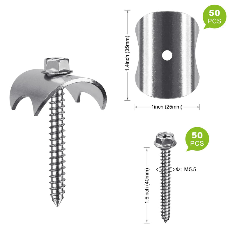 Insaga 304 Stainless Steel Fence Staples for Wire Fencing - Reusable Fence Fasteners Nails Screws for Wire Mesh and Woven Fencing, Farm & Garden Use (50 Pack) 1.6" Screw x 50Pcs