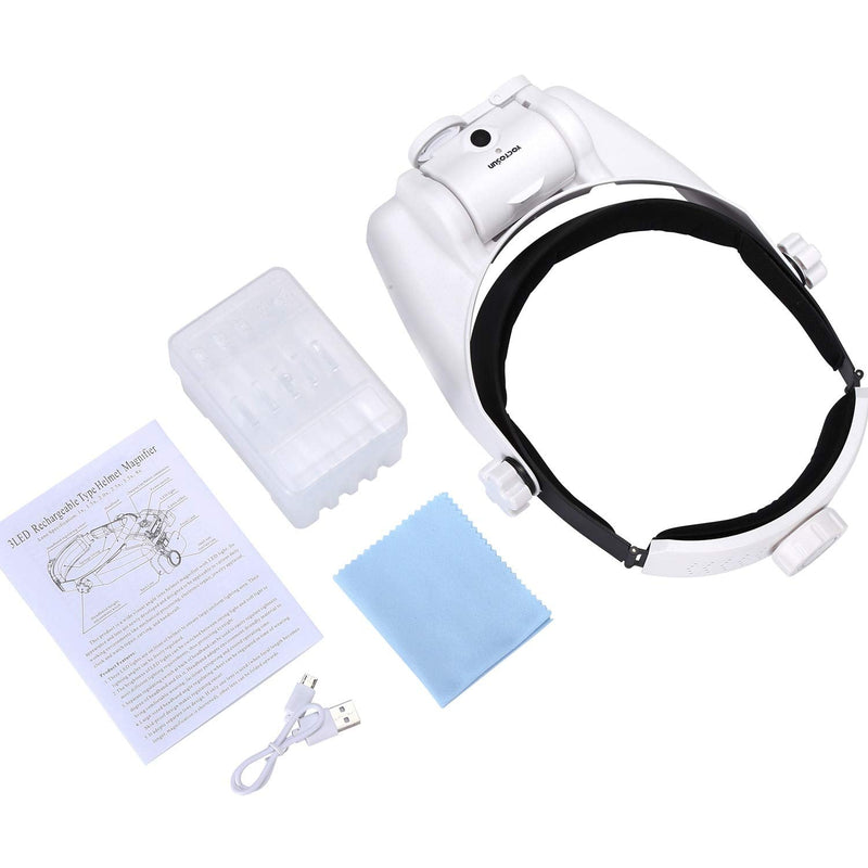 YOCTOSUN LED Headband Magnifier, Rechargeable Illuminated Magnifying Visor -1X to 14X Zoom, Hands Free Head Mounted Magnifying Glasses with Lights for Close Work, Sewing, Crafts, Jewelry, Watch Repair Headband Magnifier 1X-14X