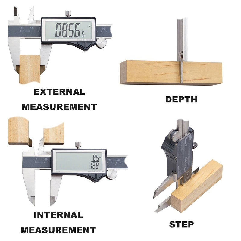 Clockwise Tools IP54 Grade Digital Caliper, DCLR-0805 0-8" /200mm, Inch/Metric/Fractions Conversion, Stainless Steel, Large LCD Screen DCLR-0805 8 inch