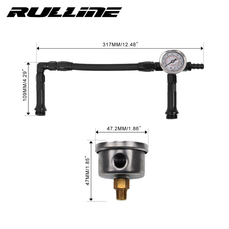 RULLINE AN6 Dual-Feed Double Pump Braided Fuel Line with 0-150psi Vacuum Pressure Gauge Compatible with Holley 4150 Carburetor 6AN