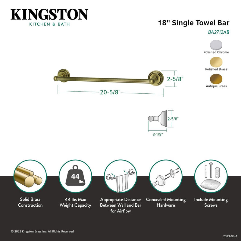 Kingston Brass BA2712AB Milano 18" -Towel Bar, Antique Brass