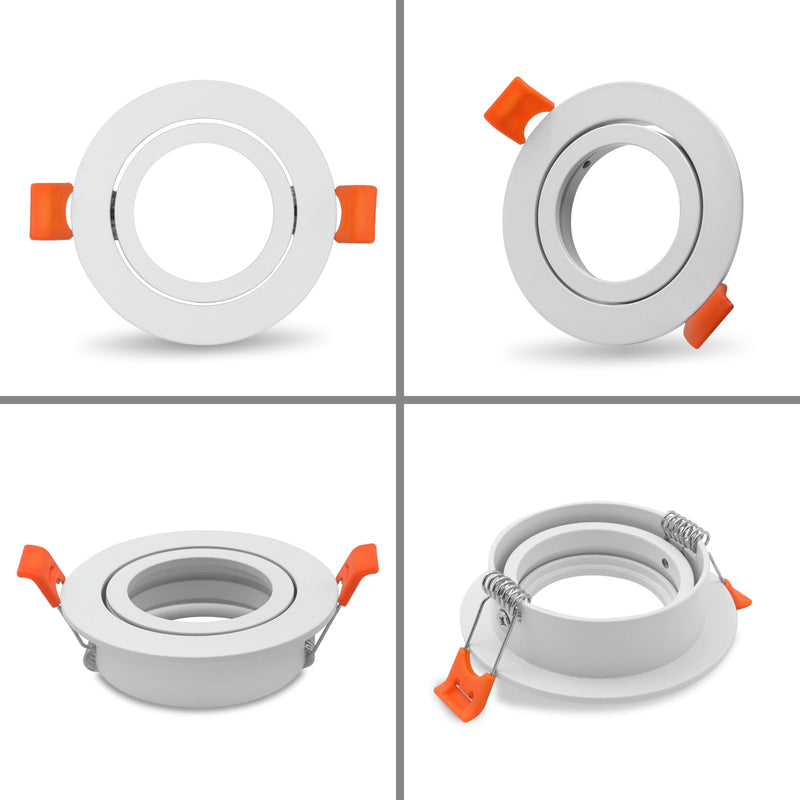 Pack of 10 LED Ceiling Light Frame Round Fixture Holders Adjustable Cutout 65mm with MR16 sockets for 1.97in/50mm GU5.3/MR16/GU10 Bulbs (White) white-10pack