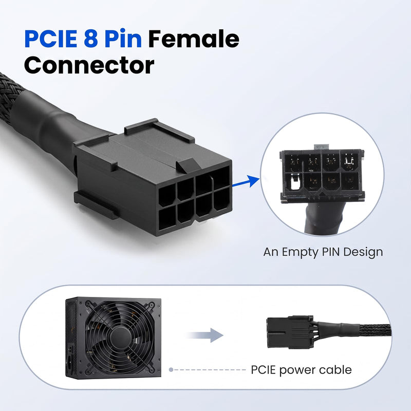 8 Pin CPU Power Adapter PCIe 8 Pin Female to CPU 8pin (4+4) Male | 30cm 8 Pin Connector Adapter Converter Sleeved Cable