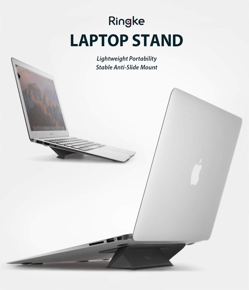 Ringke Laptop Stand Anti-Slide Smart Folding Portable Slim and Weightless Adhesive Stand for Laptop, iPad, Tablet, and More - Black