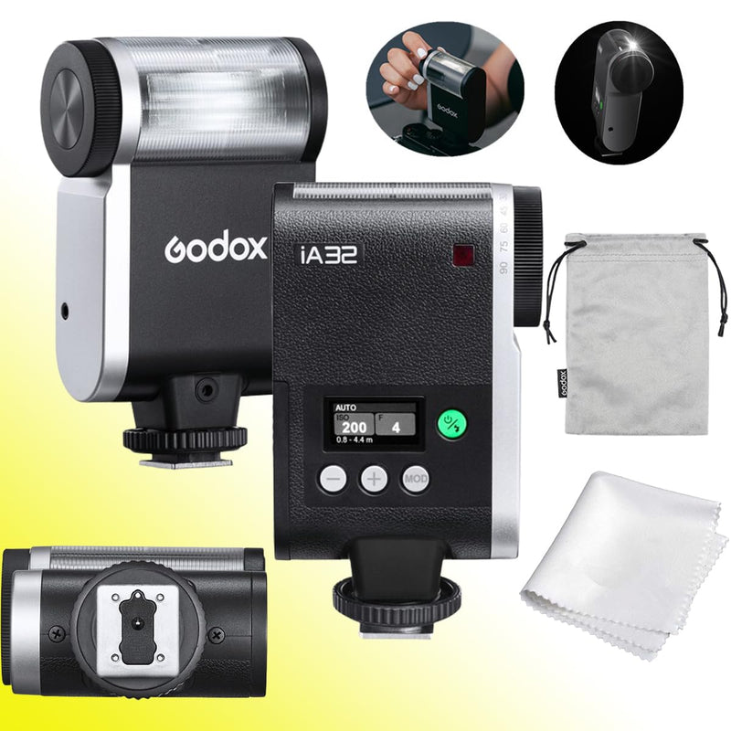 Godox iA32 Mini Automatic Flash for Canon Nikon Sony Fuji Cameras | GN15 Flash Output, Auto and Manual Modes, 8 Power Levels, 2.5s Recycling Time, 490 Flashes, Compact On-Camera Flash Design