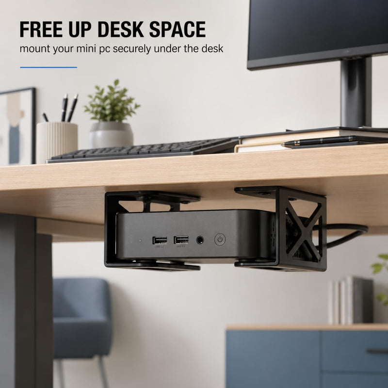 Under Desk Laptop Mount,Mini PC Storage Mount | CPU Holder,for Devices Up to 1.85" Thick Compatible MacBook, Mini, Keyboard,