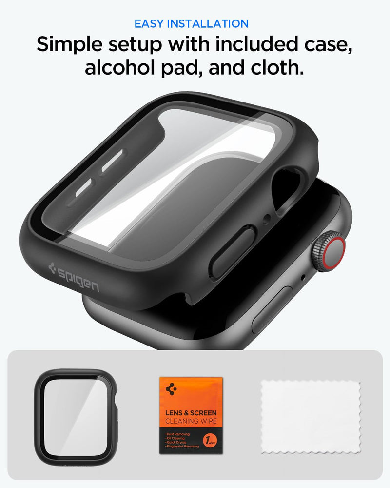 Spigen Thin Fit 360 for Apple Watch 40mm Waterproof Case | Built-in Touch Sensitive Tempered Glass Screen Protector for Apple Watch Series SE3/SE2/6/SE/5/4 Cover - Black Black with Waterproof Screen
